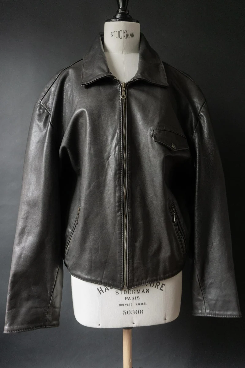Vintage 80s minimal Biker Lederjacke, M–L