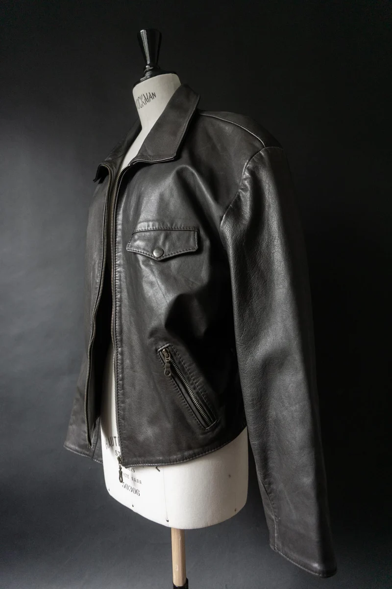 Vintage 80s minimal Biker Lederjacke, M–L