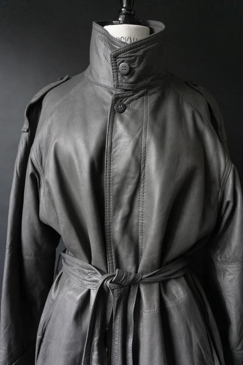 Vintage 80s Ledertrench, Greige, M–L