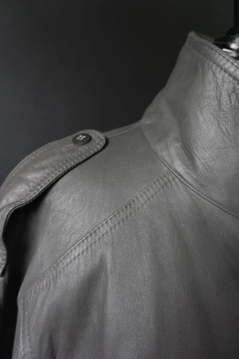 Vintage 80s Ledertrench, Greige, M–L