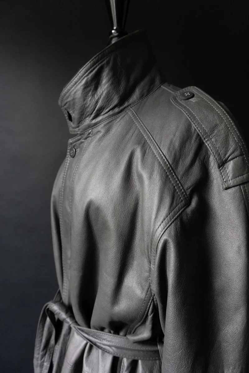 Vintage 80s Ledertrench, Greige, M–L