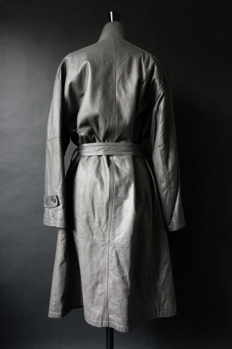Vintage 80s Ledertrench, Greige, M–L