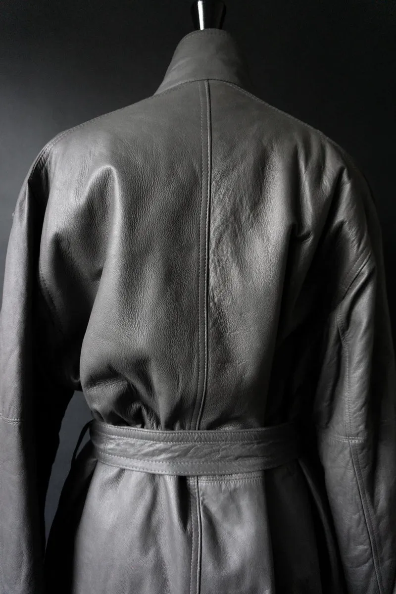 Vintage 80s Ledertrench, Greige, M–L