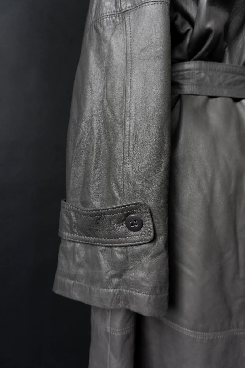 Vintage 80s Ledertrench, Greige, M–L