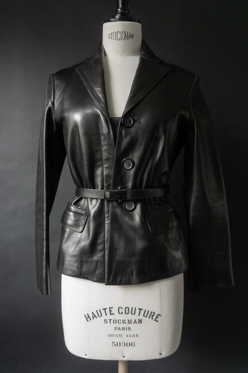 Vintage PRADA Lederjacke, 1999, Schwarz, XS–S