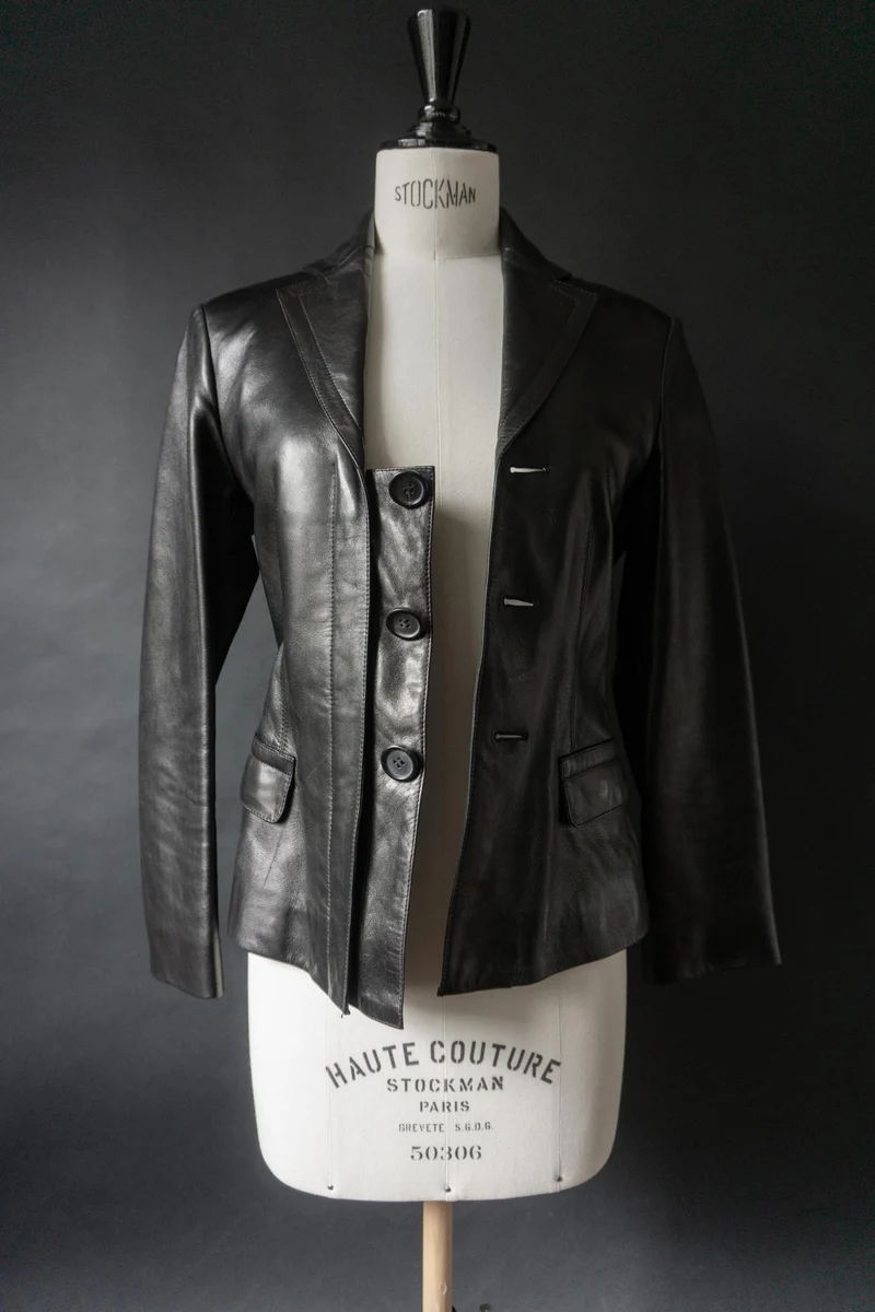 Vintage PRADA Lederjacke, 1999, Schwarz, XS–S
