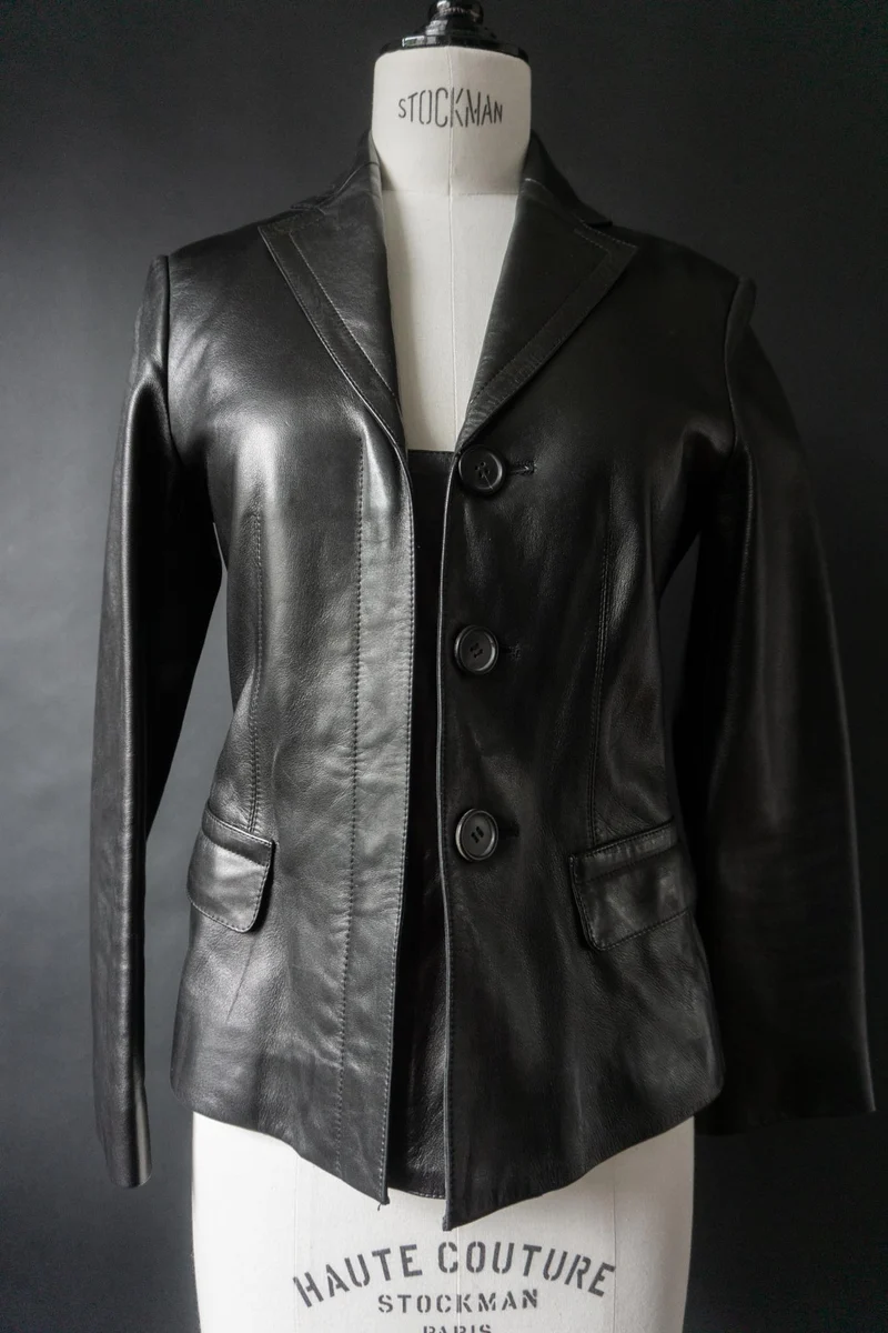 Vintage PRADA Lederjacke, 1999, Schwarz, XS–S