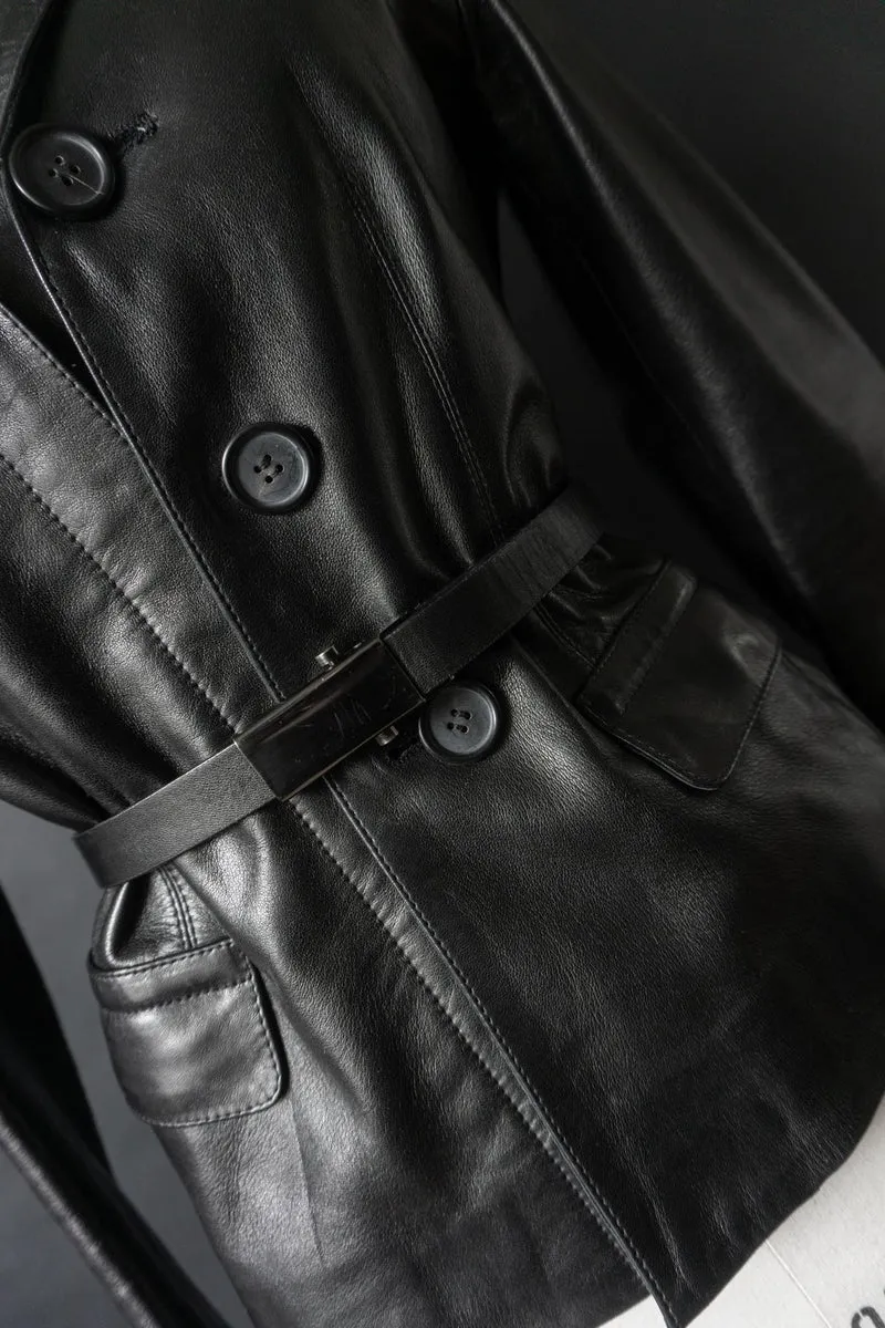 Vintage PRADA Lederjacke, 1999, Schwarz, XS–S