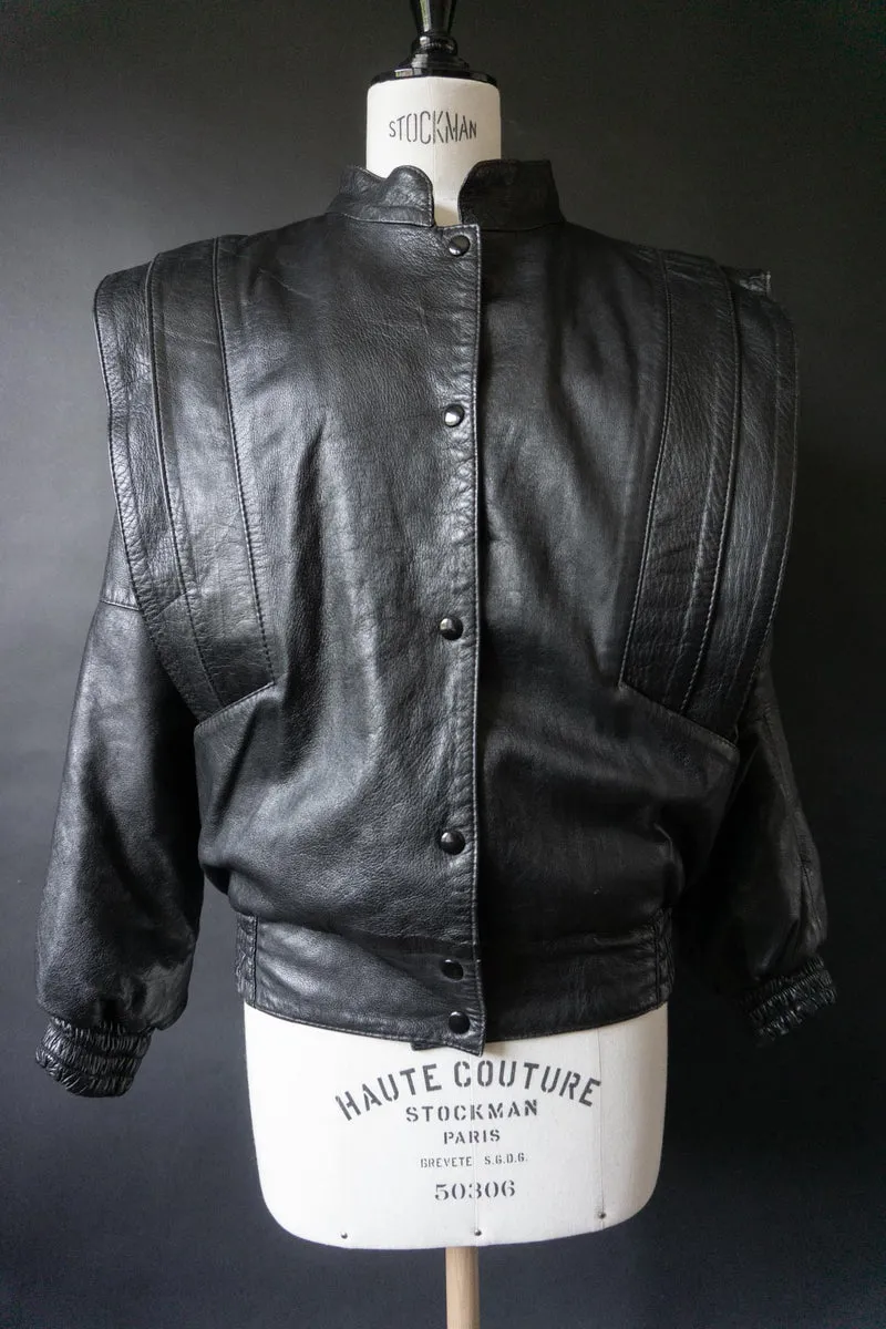 Vintage 80s Lederjacke, strong shoulders, S–M