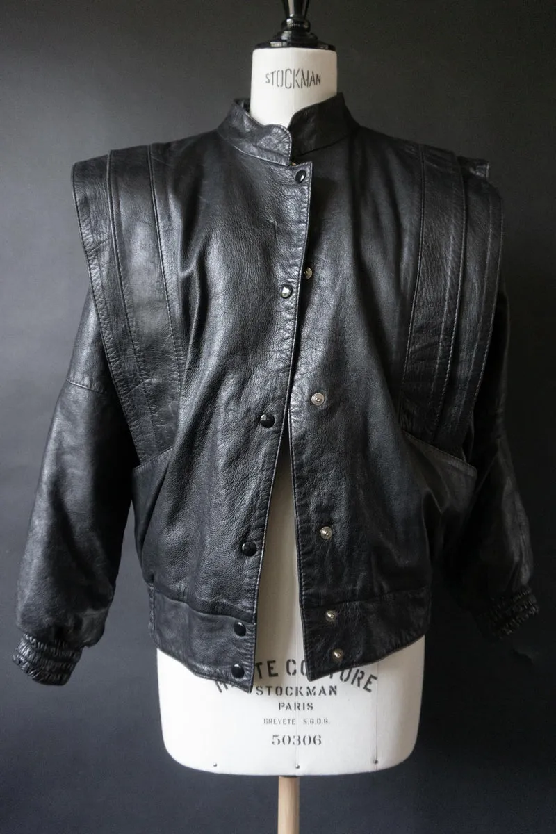 Vintage 80s Lederjacke, strong shoulders, S–M