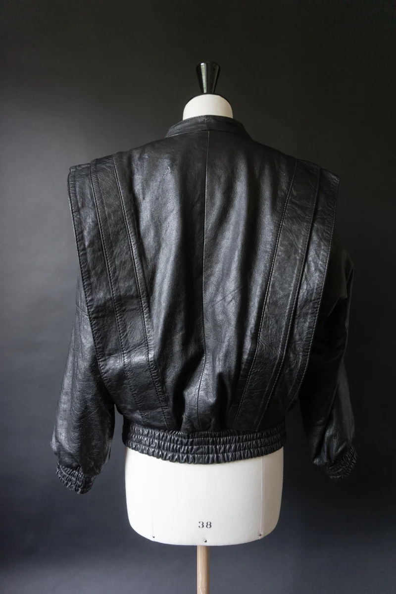 Vintage 80s Lederjacke, strong shoulders, S–M