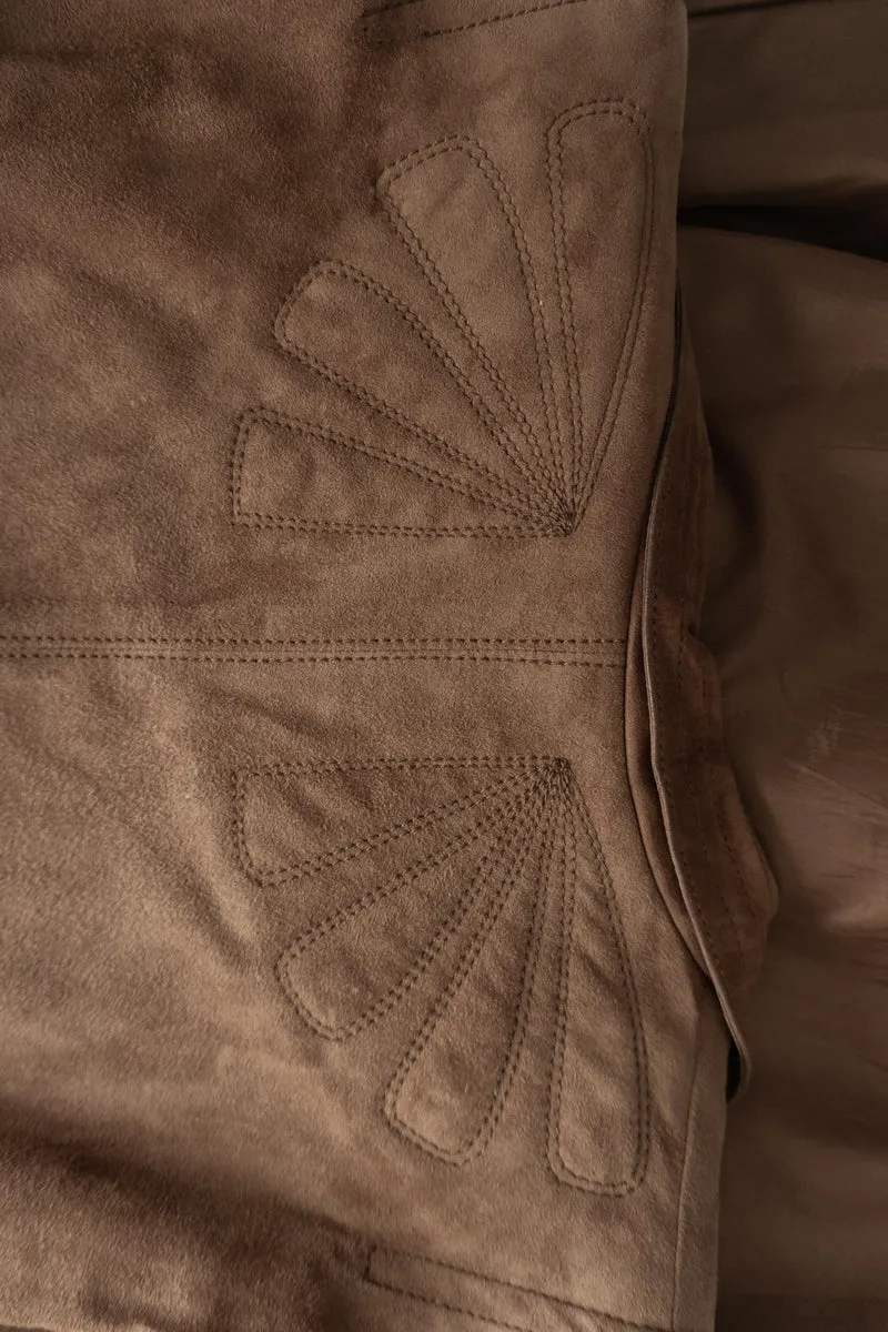 Vintage 70s Ledermantel, Beige, S–M