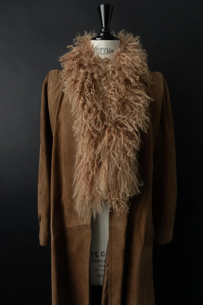 Vintage 70s Ledermantel, Beige, S–M