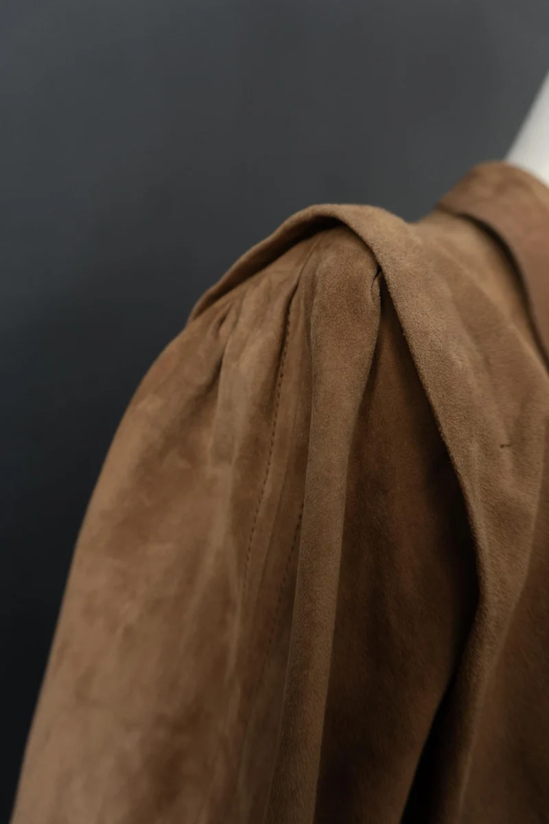 Vintage 70s Ledermantel, Beige, S–M