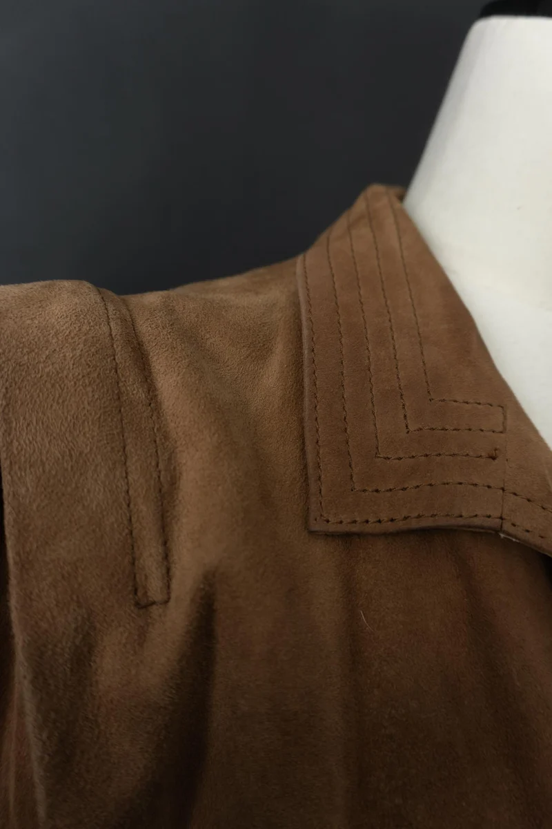 Vintage 70s Ledermantel, Beige, S–M