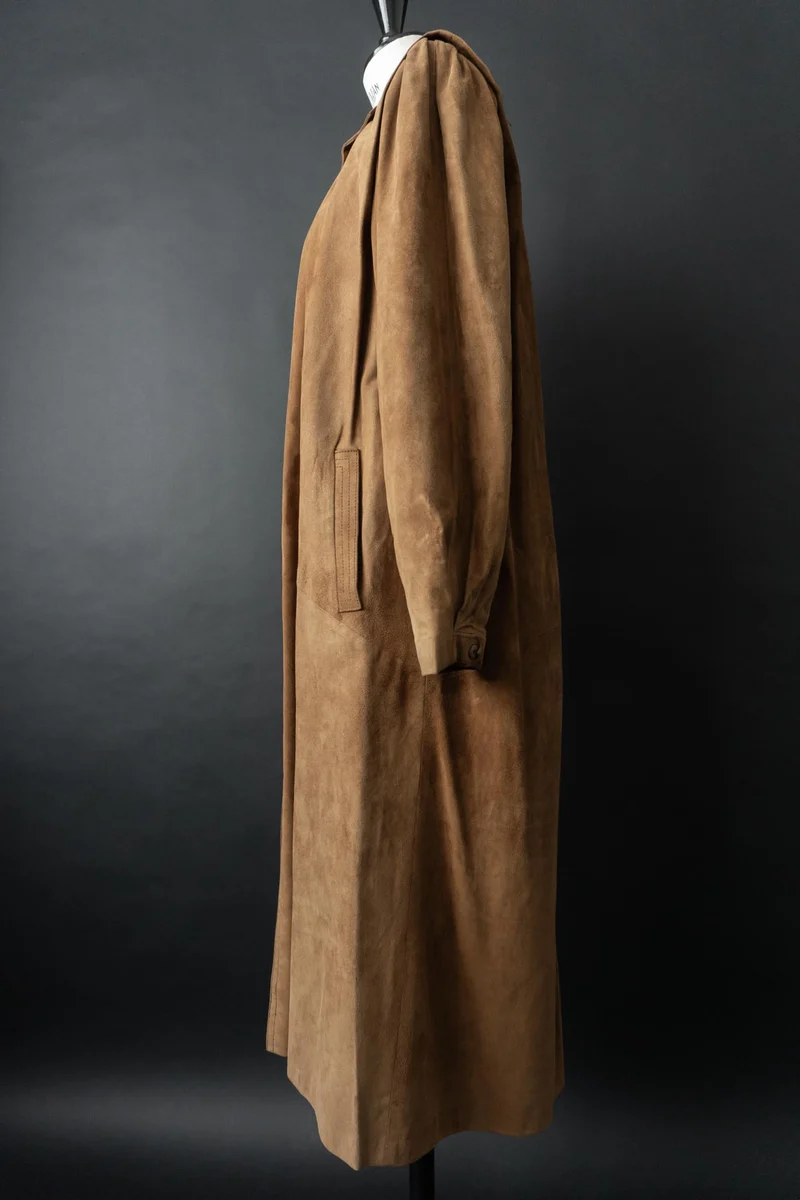 Vintage 70s Ledermantel, Beige, S–M