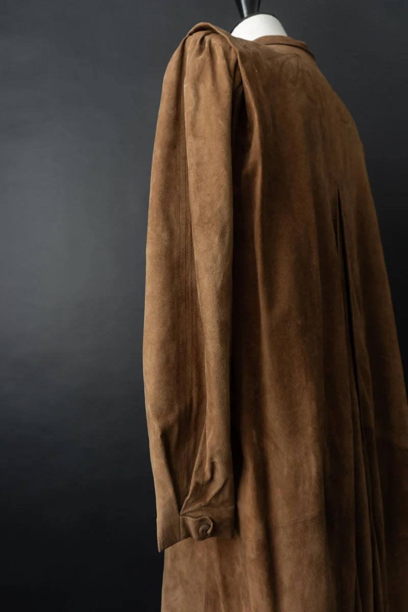 Vintage 70s Ledermantel, Beige, S–M