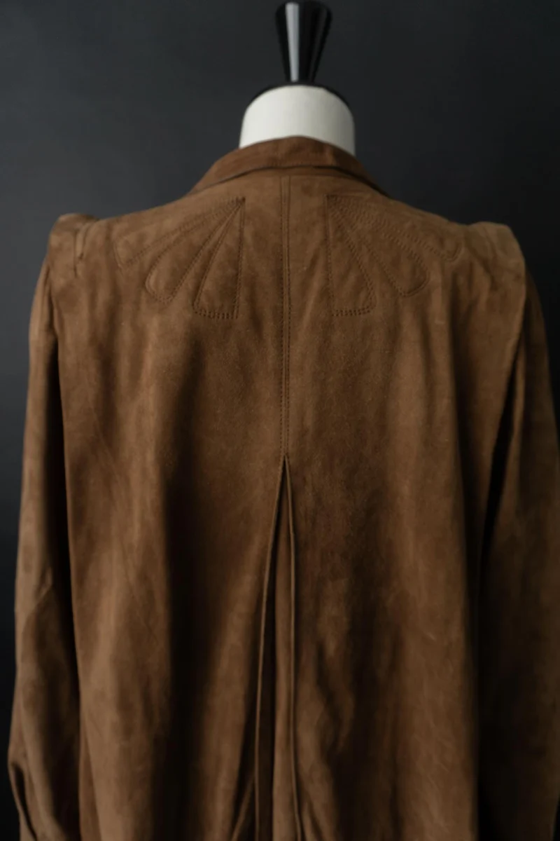 Vintage 70s Ledermantel, Beige, S–M