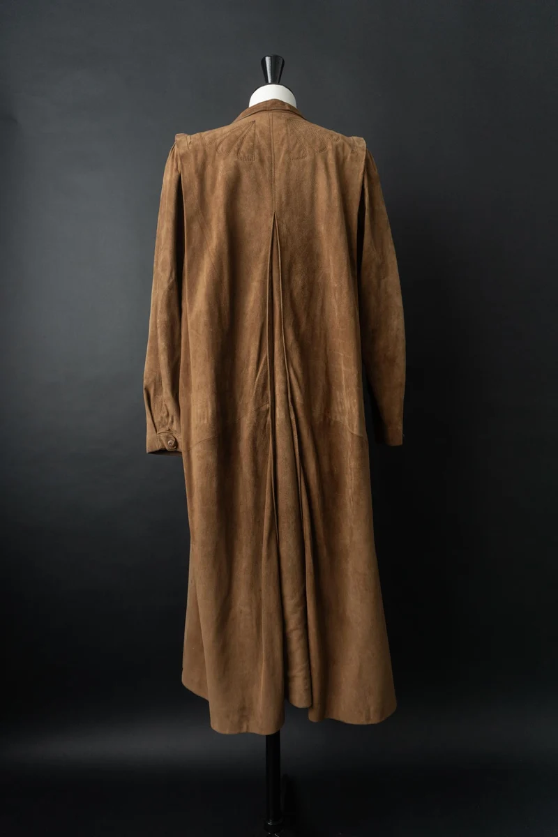 Vintage 70s Ledermantel, Beige, S–M