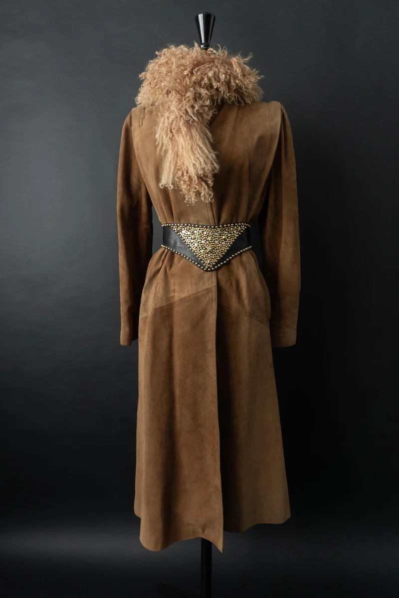 Vintage 70s Ledermantel, Beige, S–M