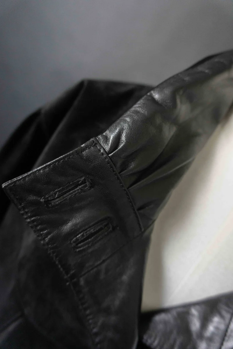 Vintage 80s Ledermantel, Patchwork, Schwarz, M–L