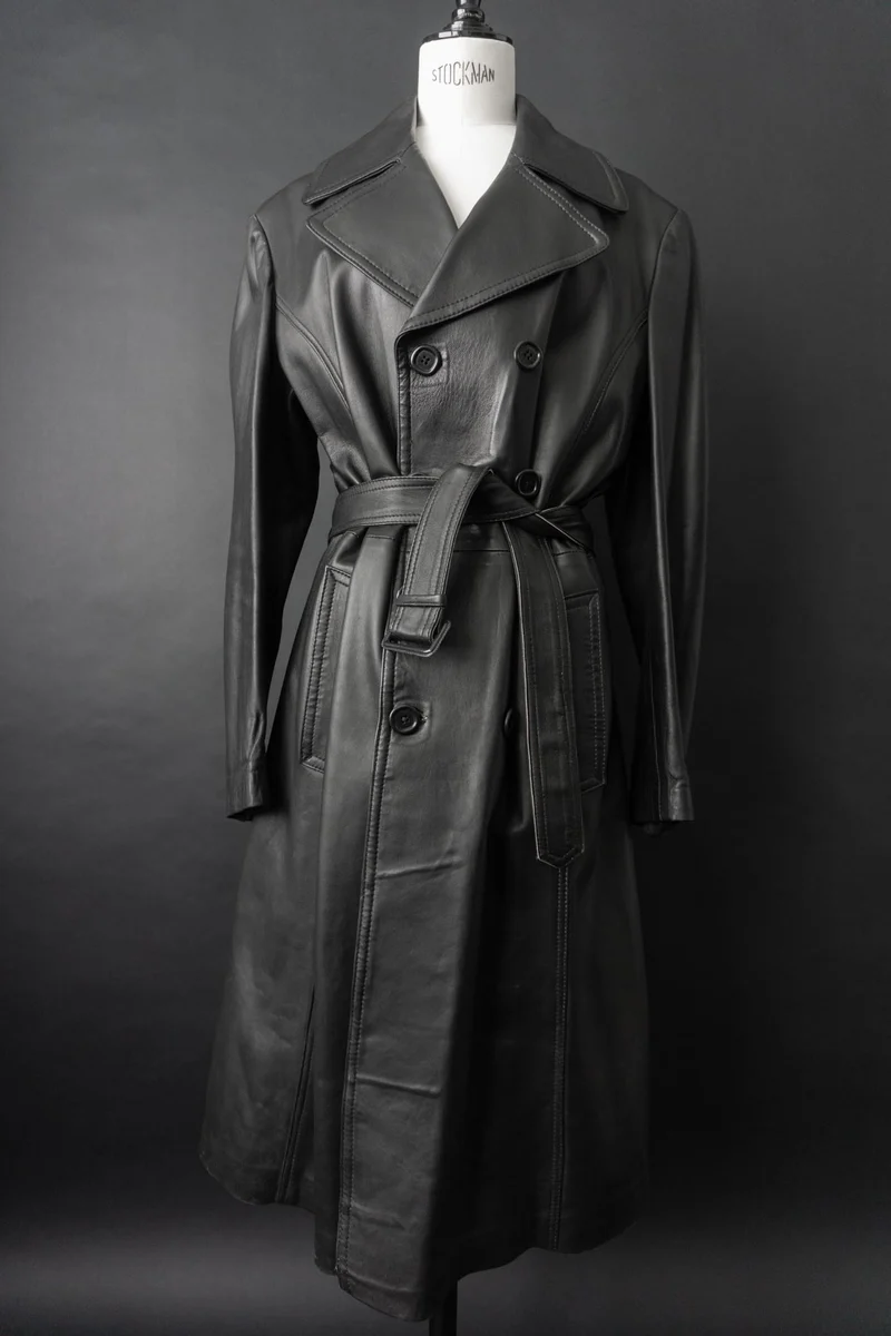 Vintage 90s Ledermantel, Schwarz, M–L