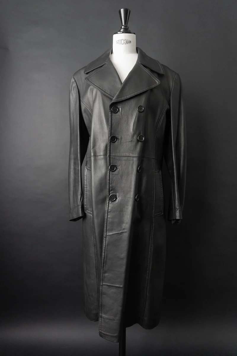 Vintage 90s Ledermantel, Schwarz, M–L
