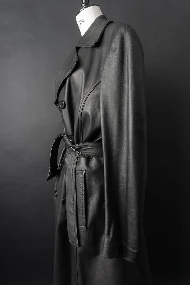Vintage 90s Ledermantel, Schwarz, M–L