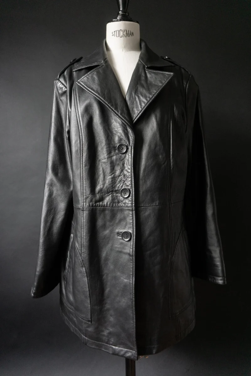 Vintage 90s Ledermantel, Kurztrench, M–L
