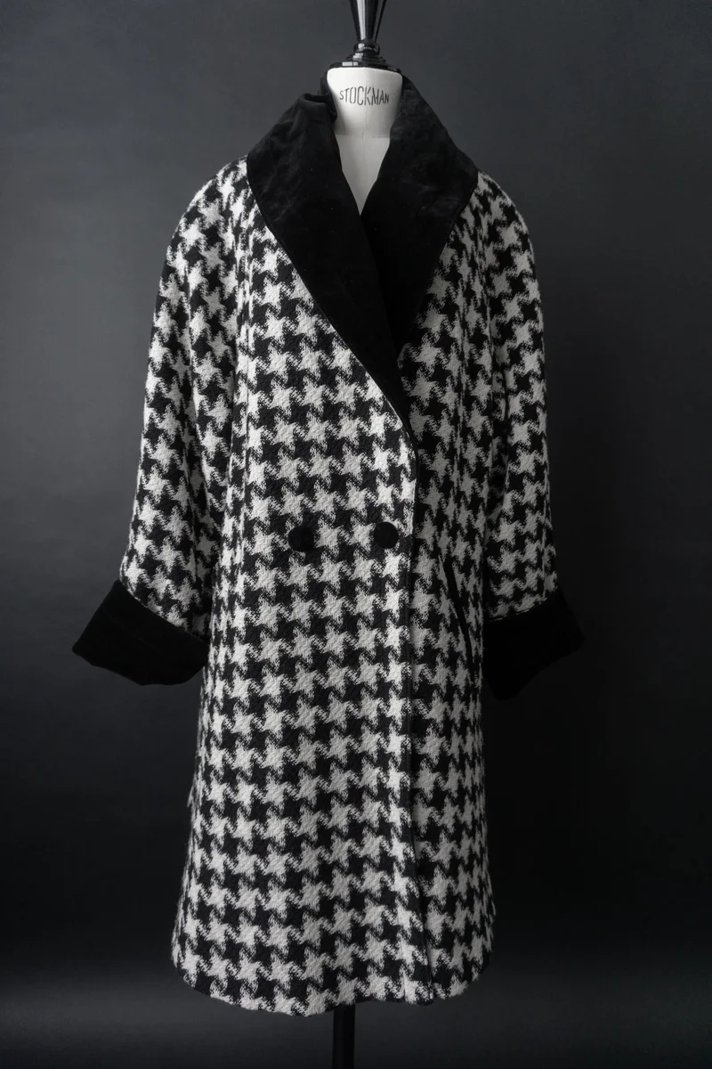 Vintage 80s Oversized Hahnentritt Mantel, L–XXL