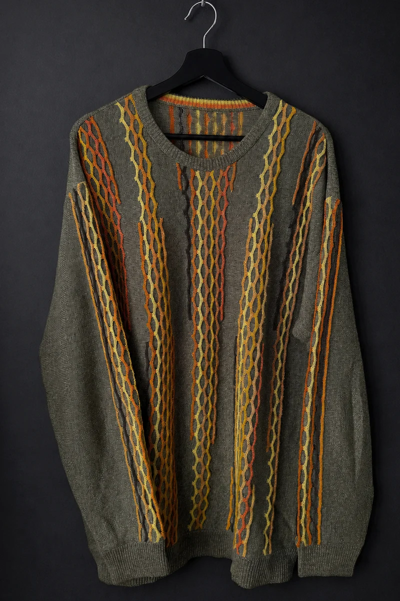 Vintage 80s Carlo Colucci Pullover, Herbstfarben, XL