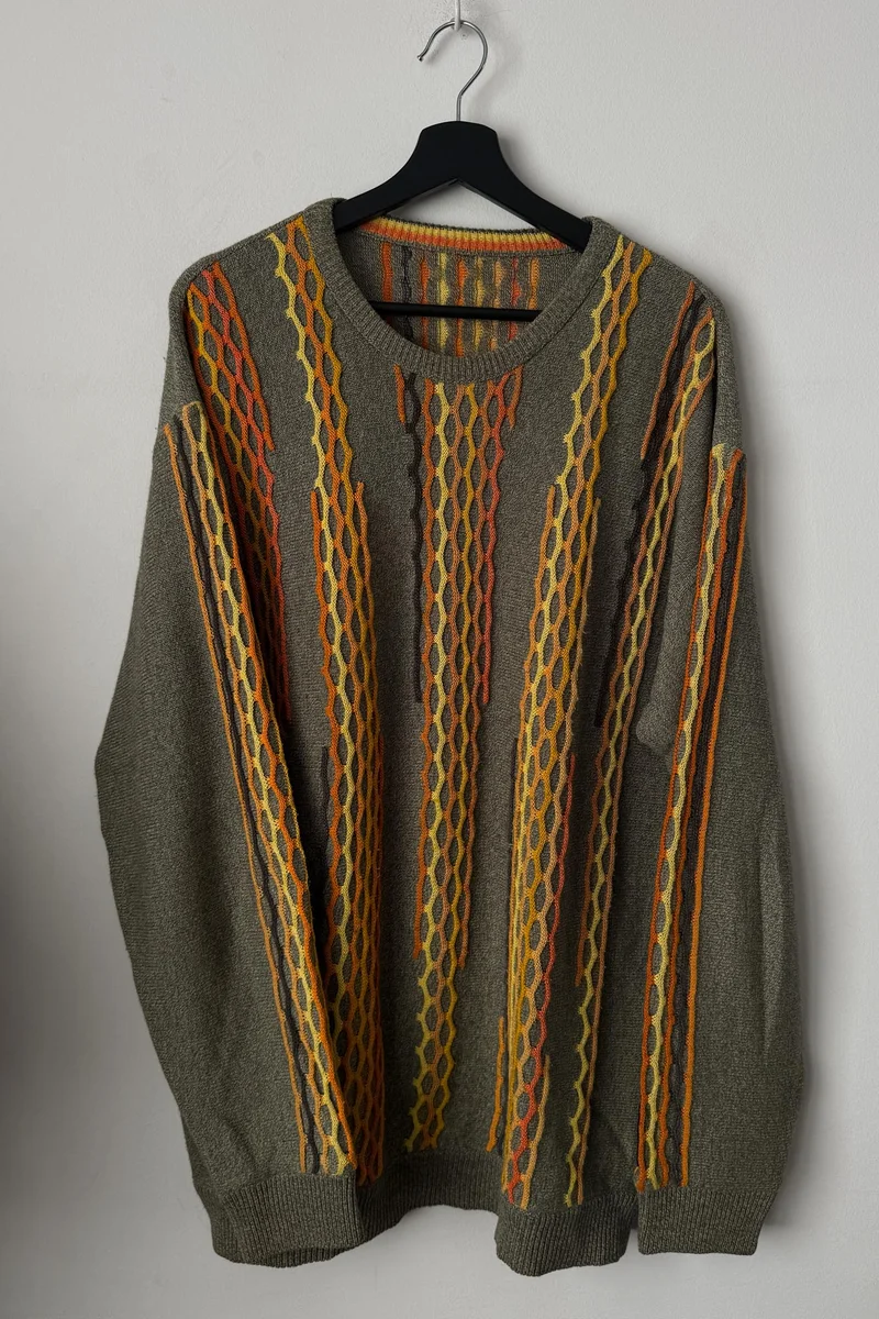 Vintage 80s Carlo Colucci Pullover, Herbstfarben, XL