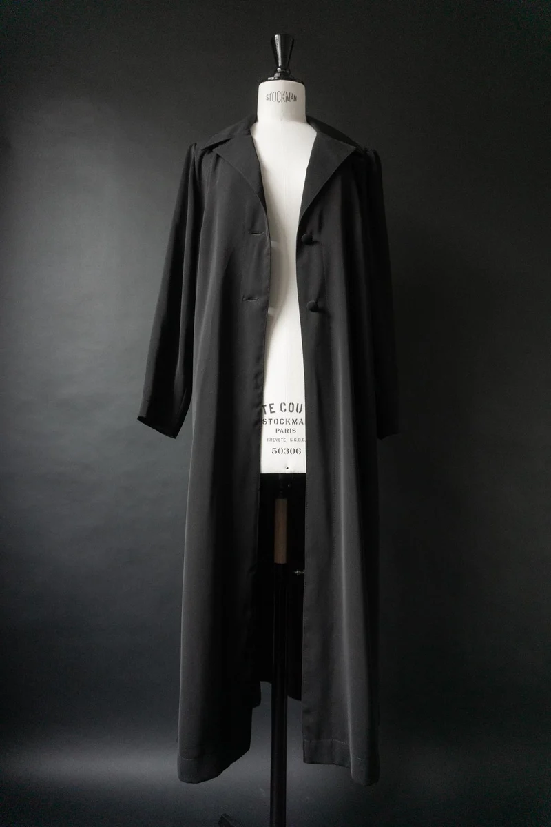 Vintage 80s Gothic Mantel, Schwarz, M–L