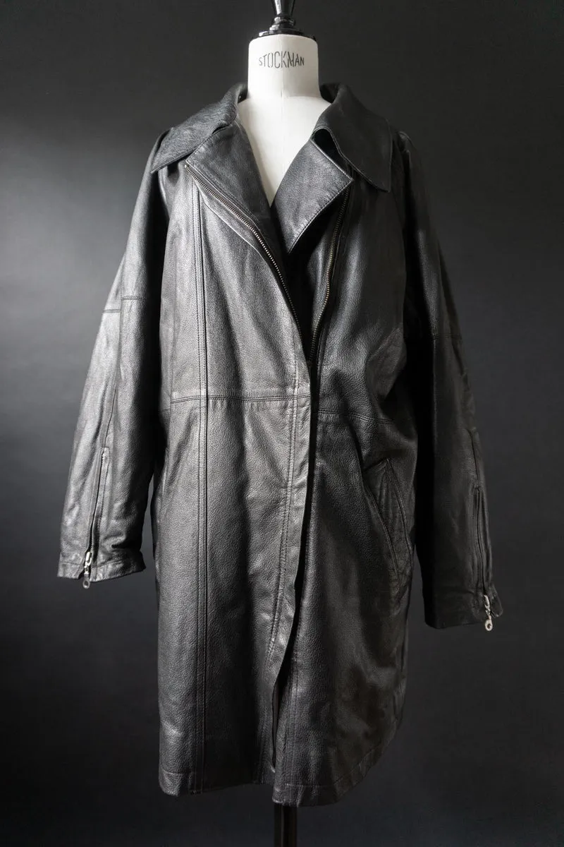 Vintage 90s Avantgarde Ledermantel, asymmetrisch, M–L