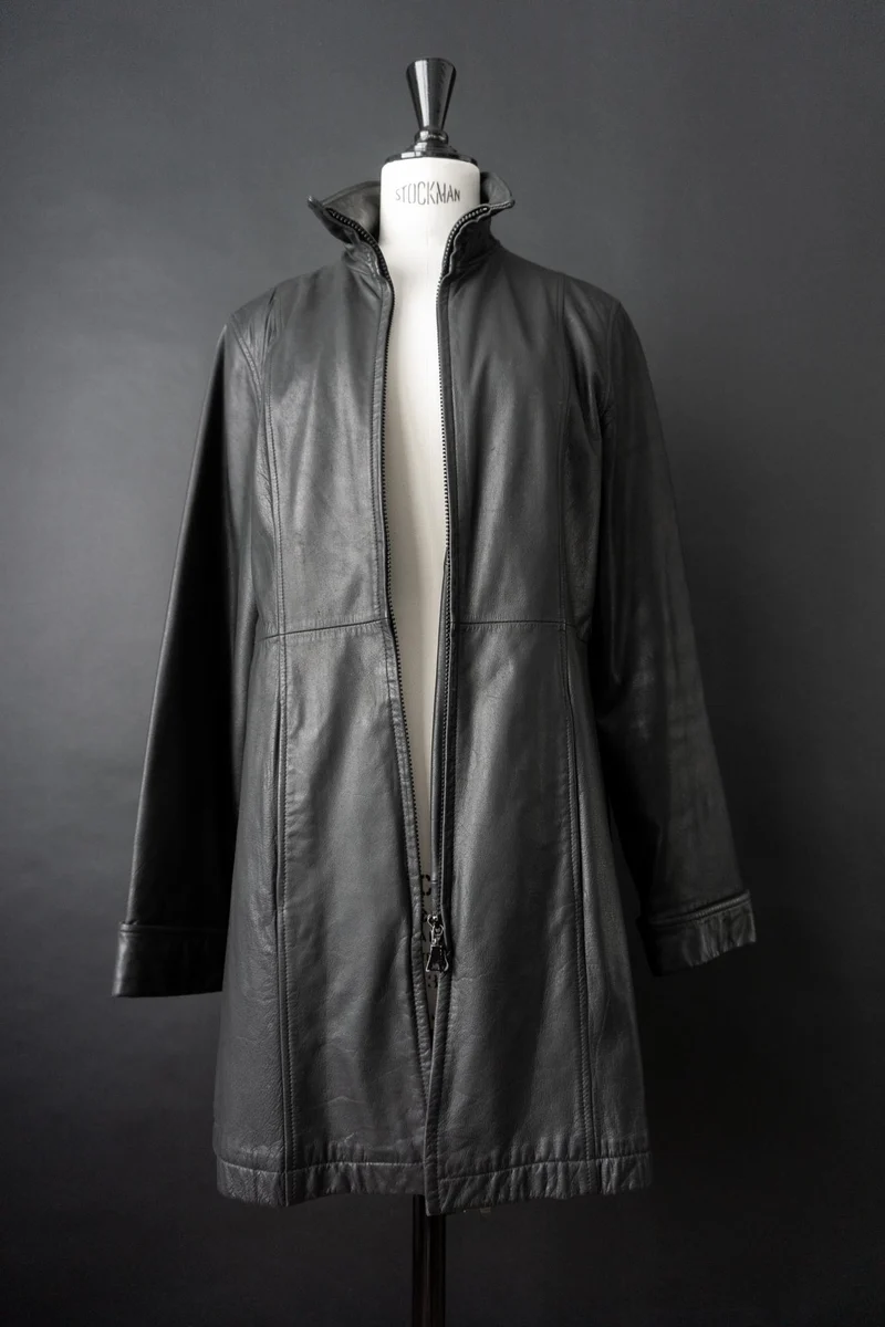 Vintage 90s Ledermantel, Zipper, S–M