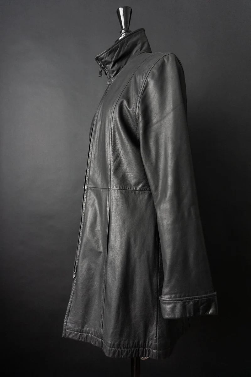 Vintage 90s Ledermantel, Zipper, S–M