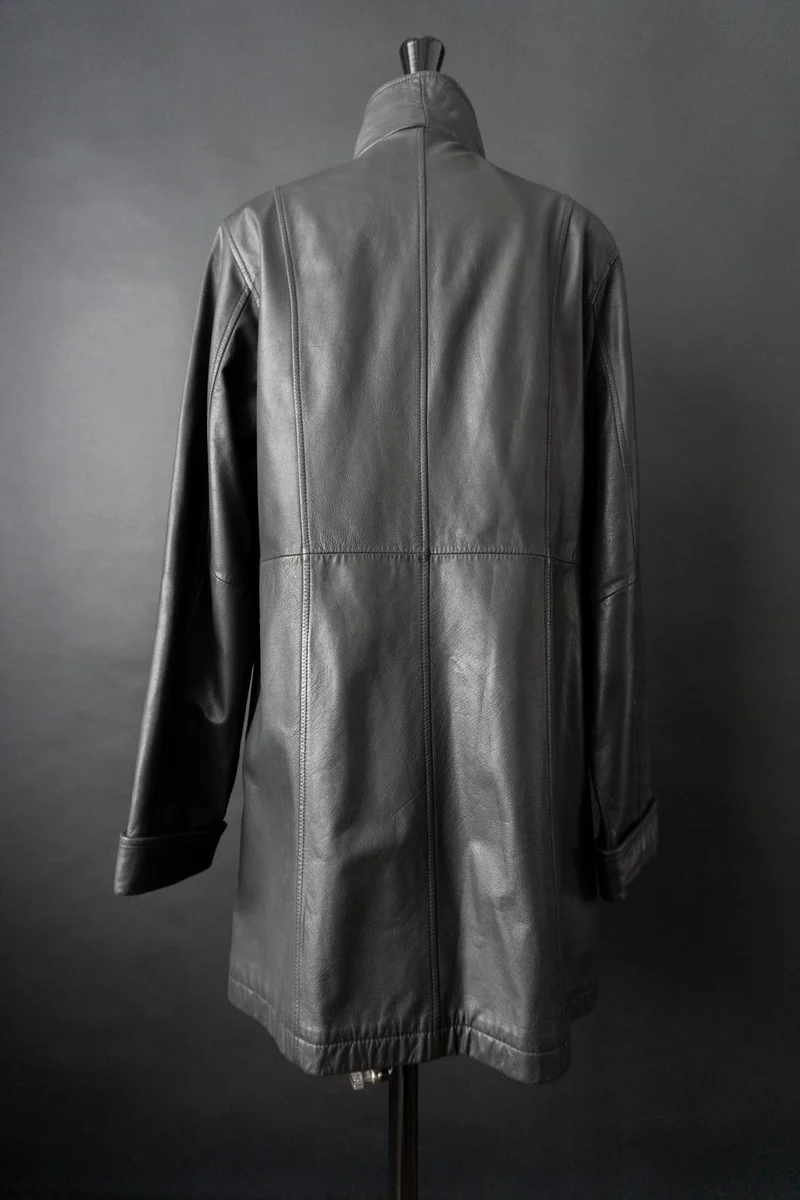 Vintage 90s Ledermantel, Zipper, S–M
