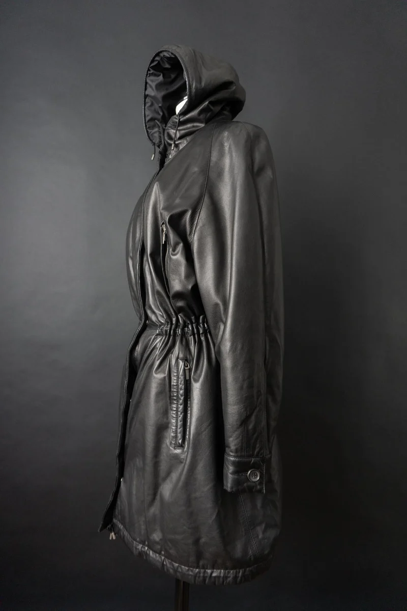 Vintage Jil Sander Ledermantel Schwarz, S–M