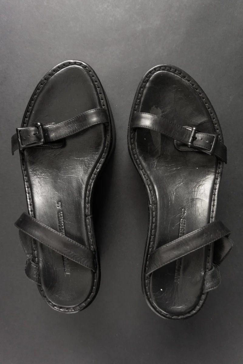 Ann Demeulemeester SS 2004 Platform Mules aus schwarzem Leder mit Keilabsatz, 40