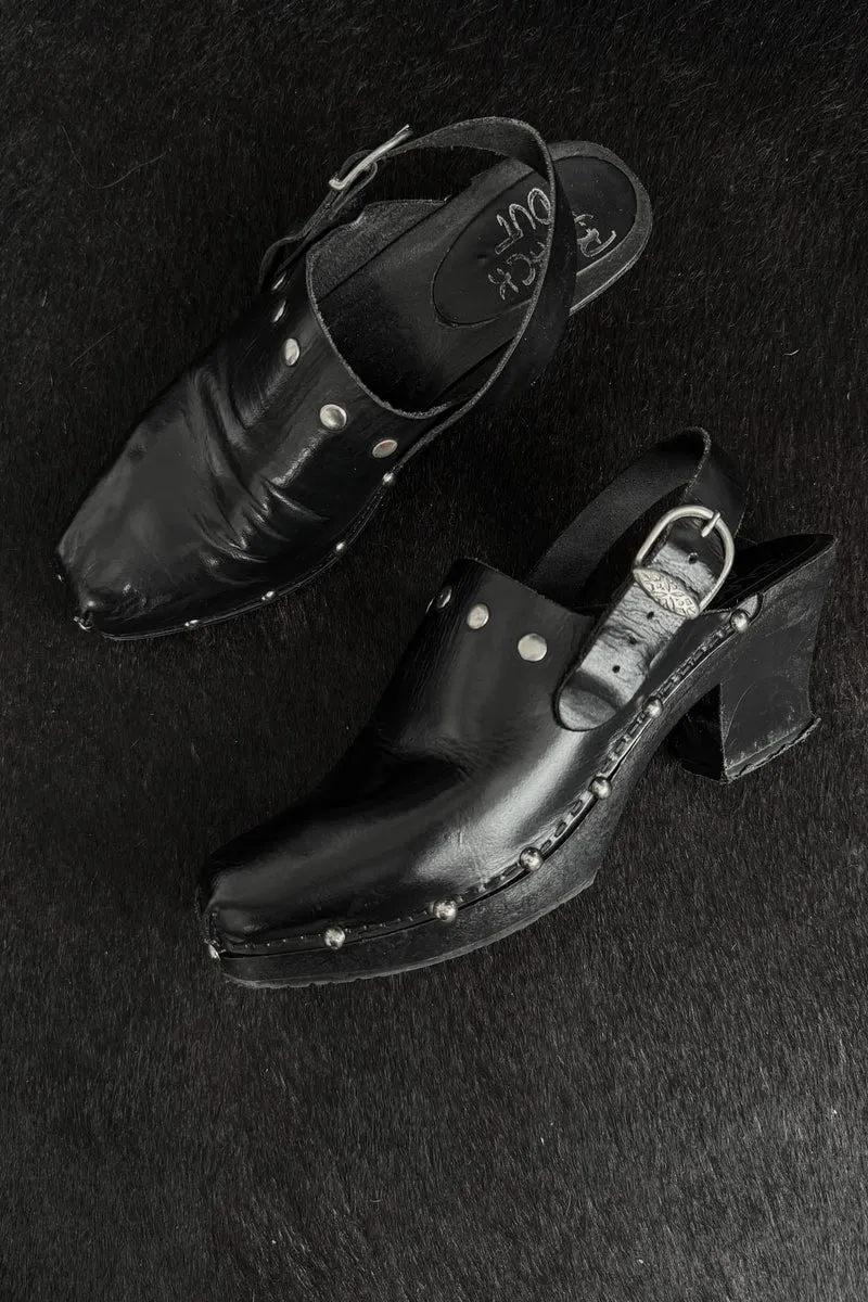 Vintage Echtleder Clogs mit Western-Details Made in Italy, 40