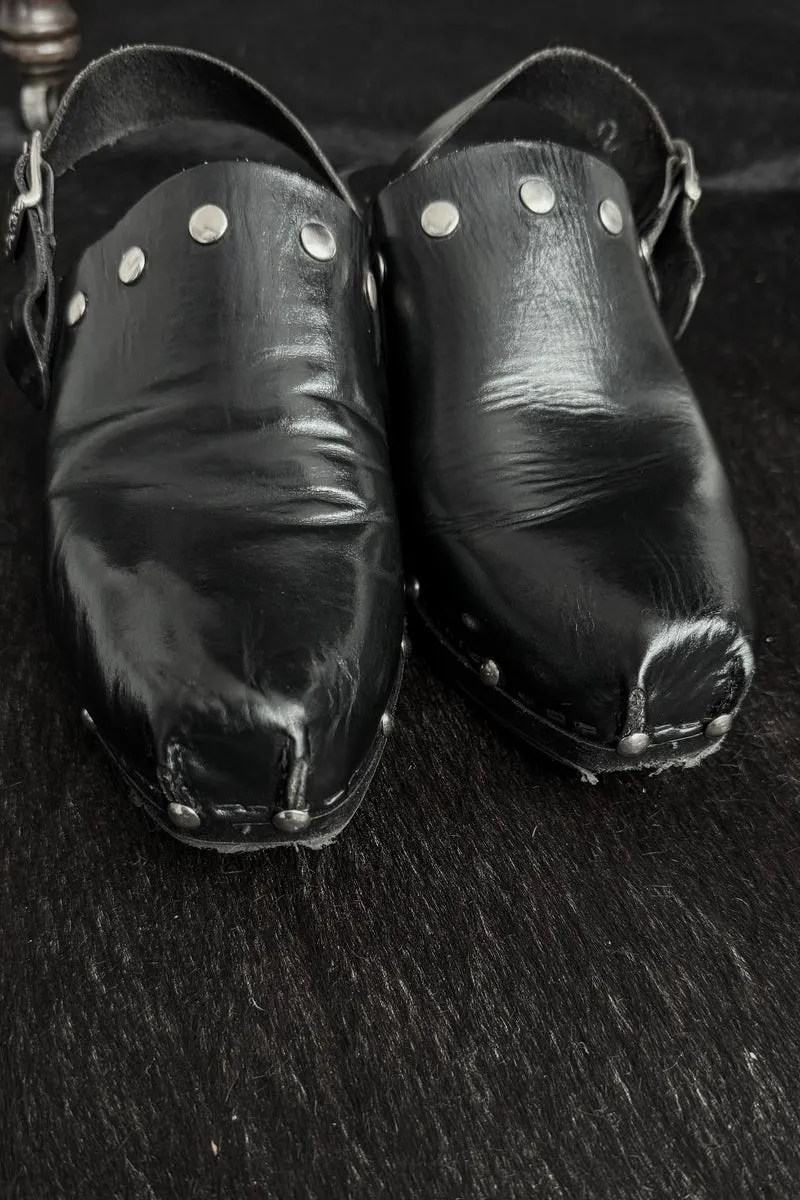 Vintage Echtleder Clogs mit Western-Details Made in Italy, 40
