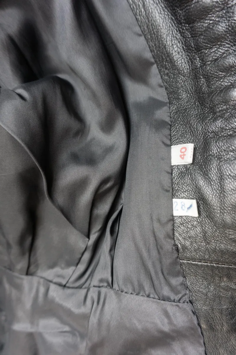 Vintage 80s Babybat Lederjacke mit Zipper und Gürtel, S–M