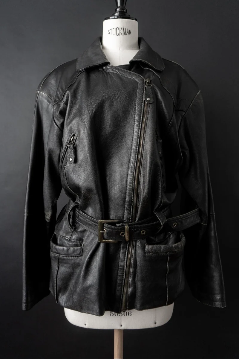 Vintage 90s slouchy Biker Lederjacke, S–M