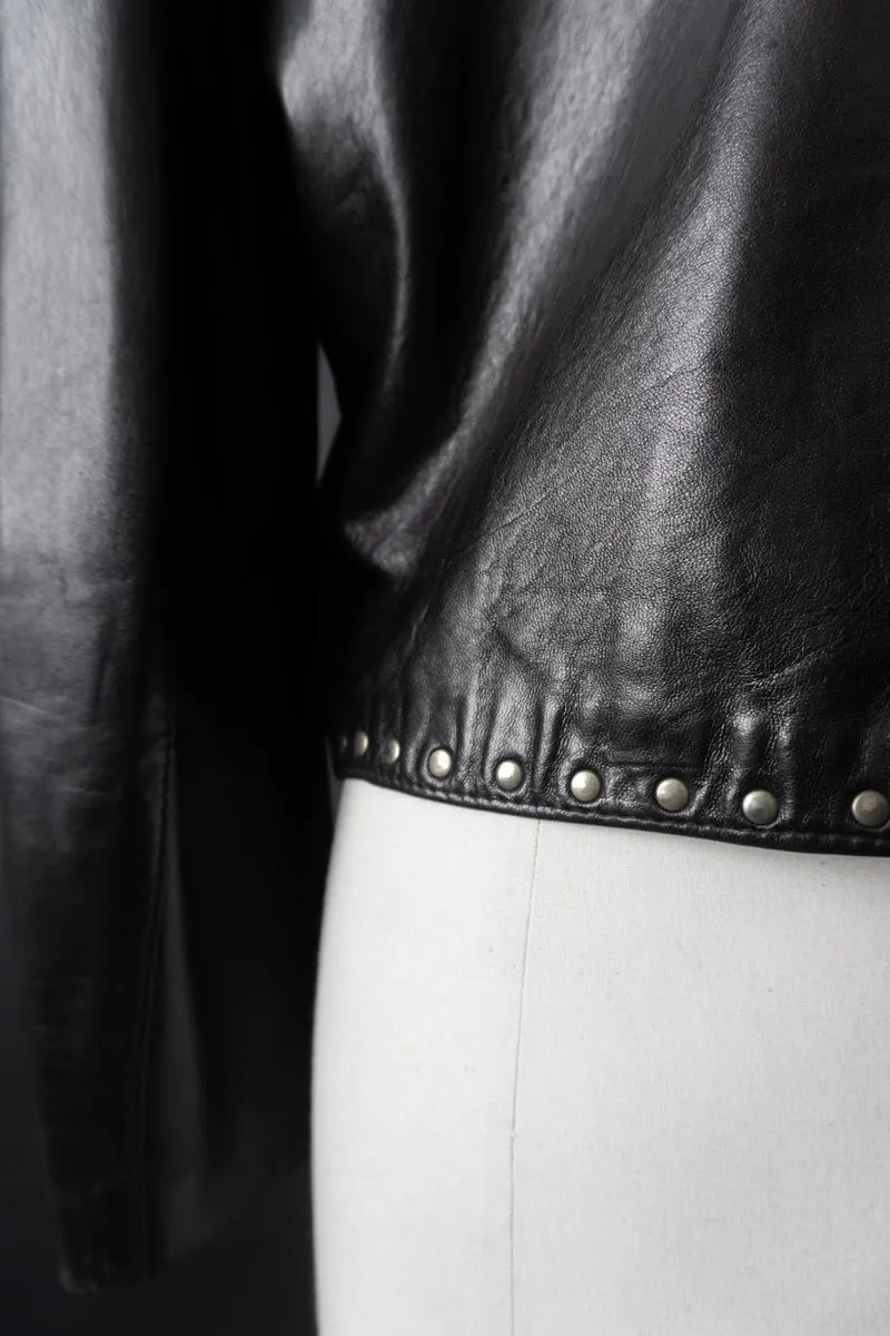 Vintage 80s Nieten Lederjacke, Cropped und boxy, S–M