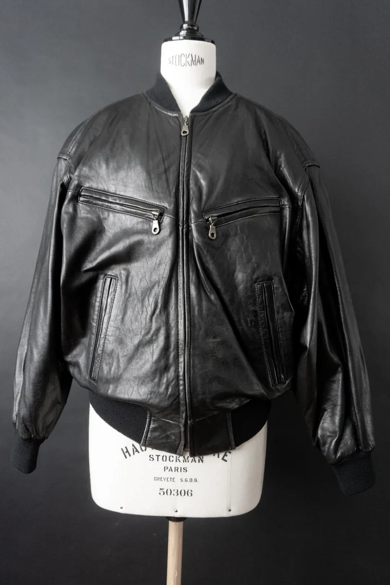 Vintage 80s Blouson Lederjacke, Schwarz, M–L