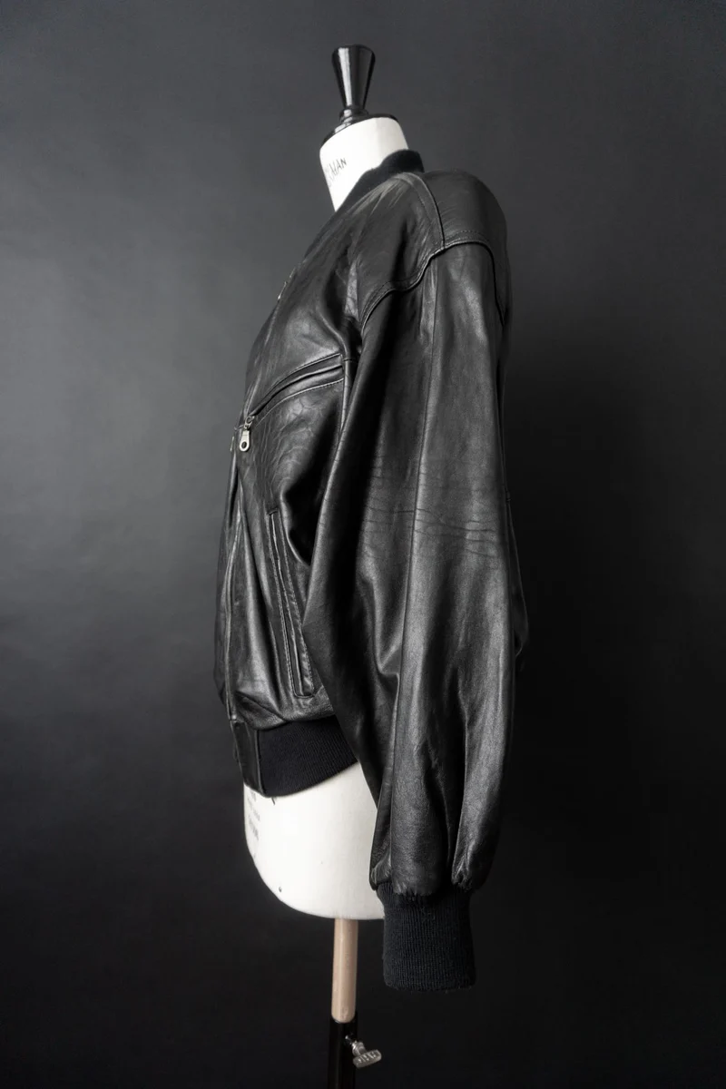 Vintage 80s Blouson Lederjacke, Schwarz, M–L