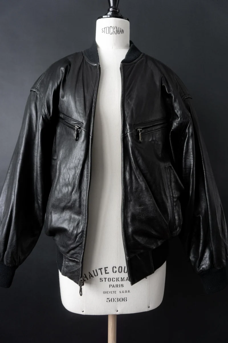 Vintage 80s Blouson Lederjacke, Schwarz, M–L