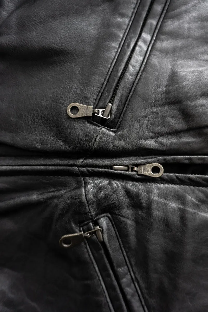 Vintage 80s Blouson Lederjacke, Schwarz, M–L