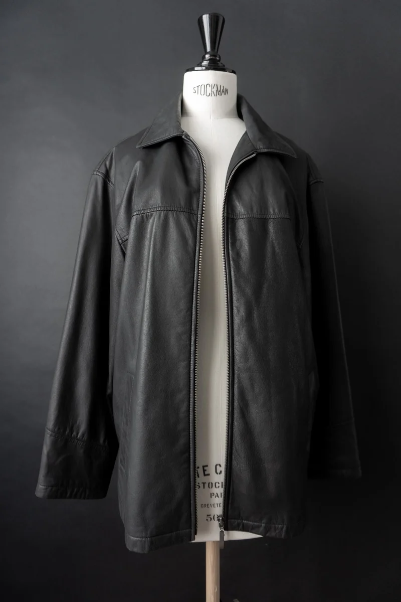 Vintage 90s Lederjacke mit Zipper, M–L