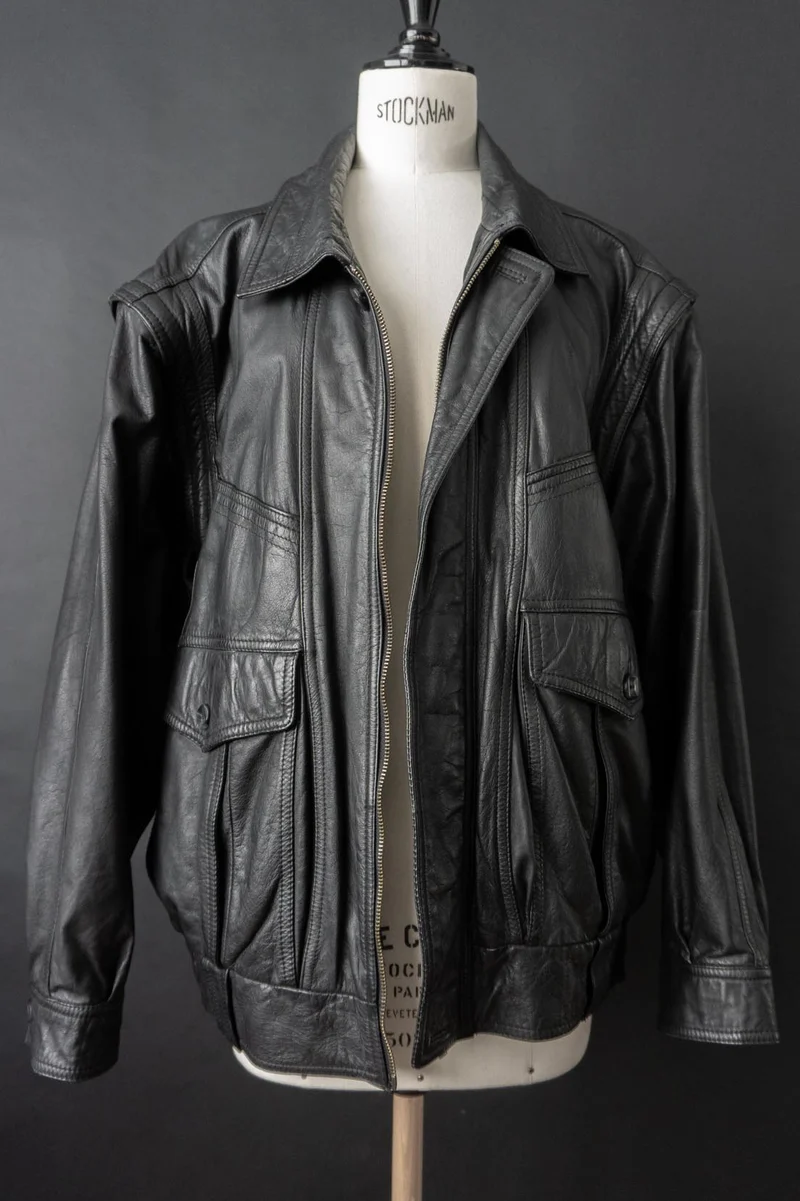 Vintage 80s convertible Lederjacke, Schwarz, M–L